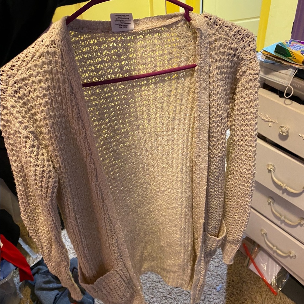 Cream, Waffle-Knit Cardigan